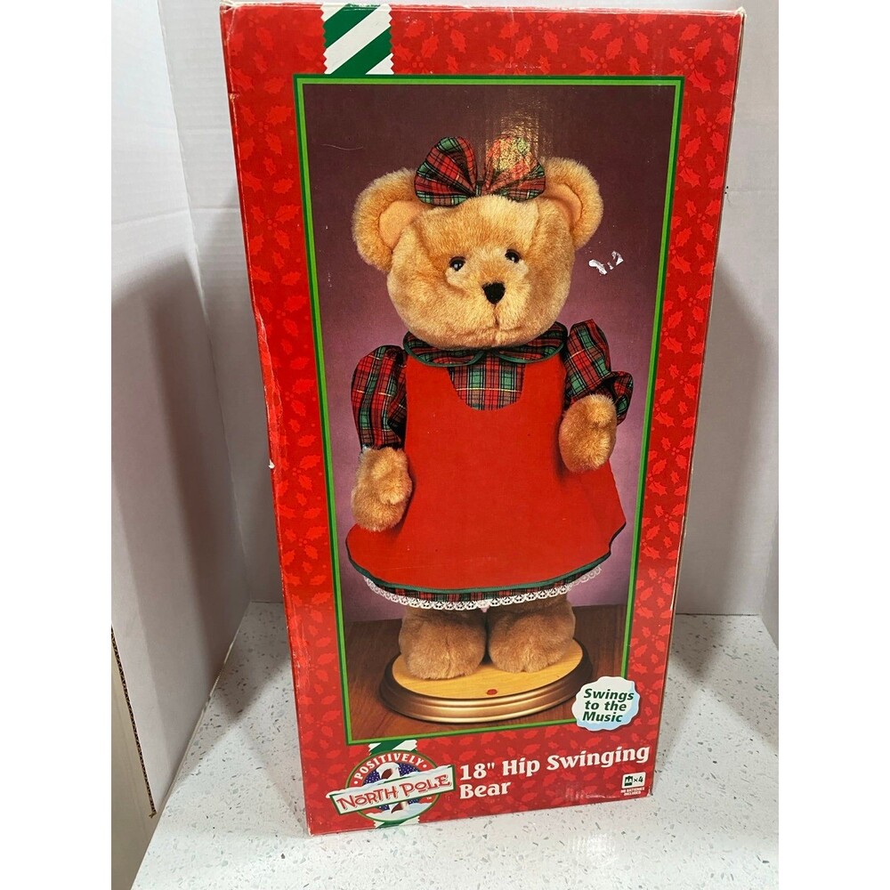 1999 Geoffery Inc. Toys R Us 18in Hip Swinging Bear , Sings Santa Is Coming